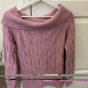 Fashion Nova Cable Knit Off Shoulder Sweater Pullover Large L Pink Ribbed Hem